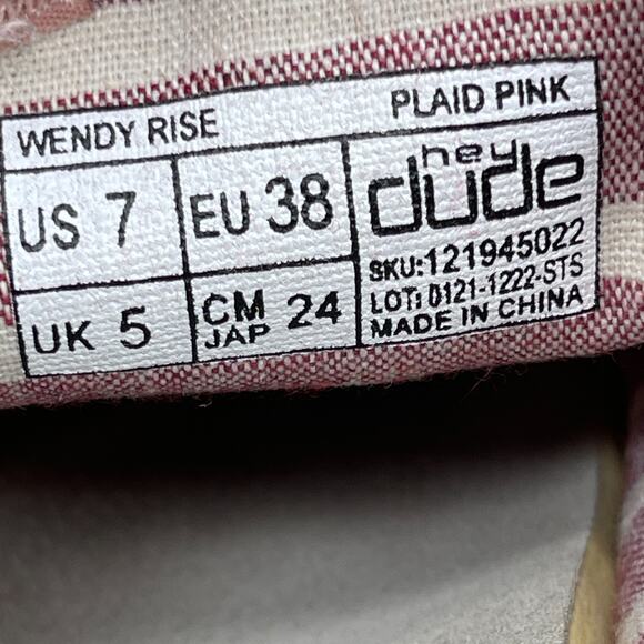Hey Dude Wendy Rise Shoes Womens Size 7 Plaid Pink Casual Comfort Loafer Walking - Picture 8 of 8